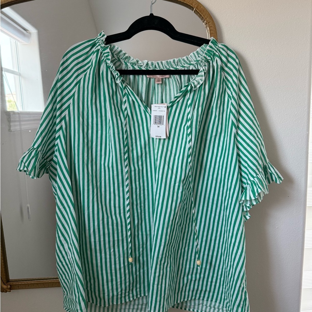 Plus size Green Striped Blouse